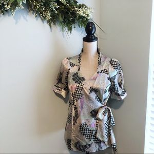 BCBGMAXAZRIA champagne floral wrap blouse - Large